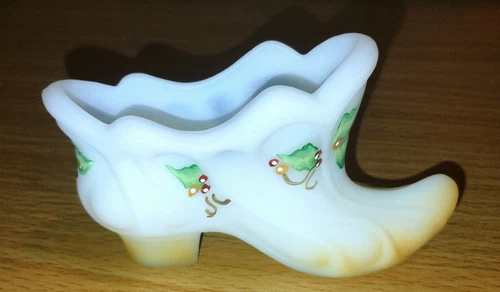 Vintage Fenton Glass Holiday Slipper Shoe Hand Painted  Signed