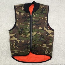 Vintage Hunting Vest Mens M Woodland Camouflage Reversible Orange Hunting Camo