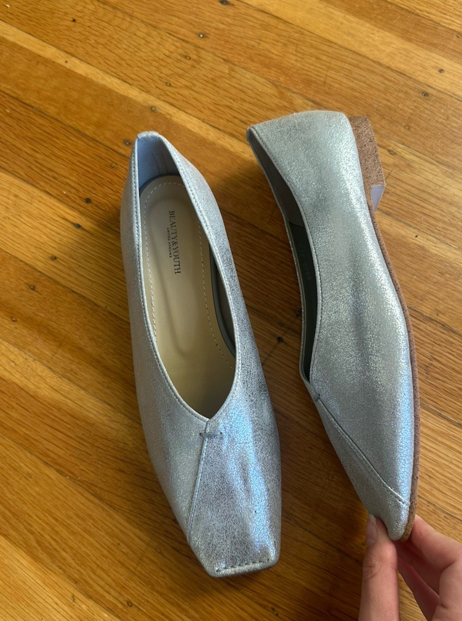 United Arrows Silver leather square toe ballet fl… - image 1