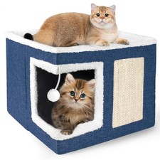 Cat Houses For Indoor Cats - Large Cat Bed Cave With Scratch Pad And Fluffy Ball