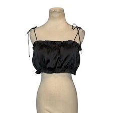 Reclaimed Vintage black ruched spaghetti strap crop top size 8