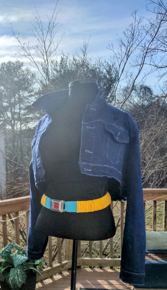 Chaqueta DBZ Future Trunks Capsule Corp para hombre denim recortado desgastado disfraces Foto 4 de 4