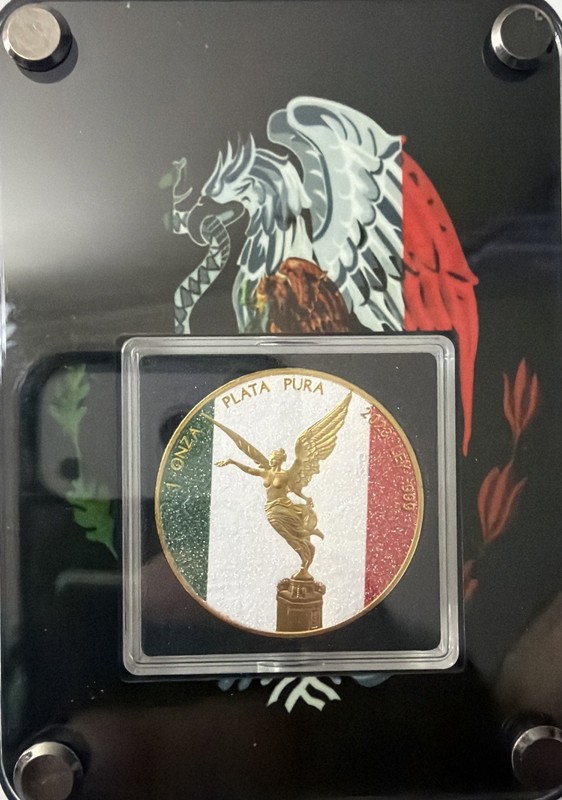 2023 1 Oz .999 Mexico Libertad Mexican Diamond Dust Flag & 24k Gold Gilded Coin!