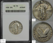 1930 Standing Liberty Quarter 25C Old Soap Box Holder ANACS AU50 (RAINBOW TONED)