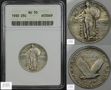 1930 Standing Liberty Quarter 25C Old Soap Box Holder ANACS AU50 (RAINBOW TONED)