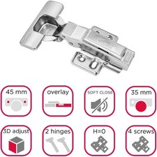 Stolmet 110° Soft Close Hinges with Covers 35mm Overlay Clip-On Kitchen Cabinet