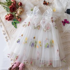 Girls Floral Embroidered Butterfly Mesh Flying Sleeve Dress sz 18 months