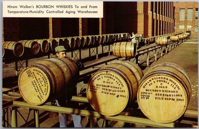 PEORIA, Illinois Postcard ''Hiram Walker's BOURBON WHISKIES'' Distillery c1960s
