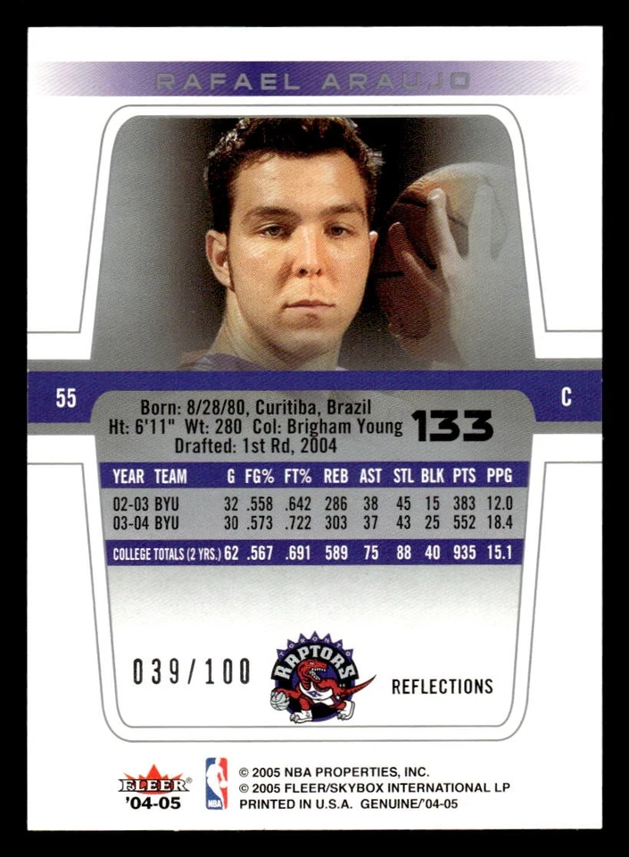 2004-05 Fleer Genuine #133 Rafael Araujo Reflections Rookie #d /100! RAPTORS - Image 2 of 2