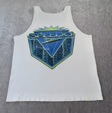 Vtg 1996 Speedo Shirt Mens XL White Tribal Muscle Tank Top USA Beach Skate Surf