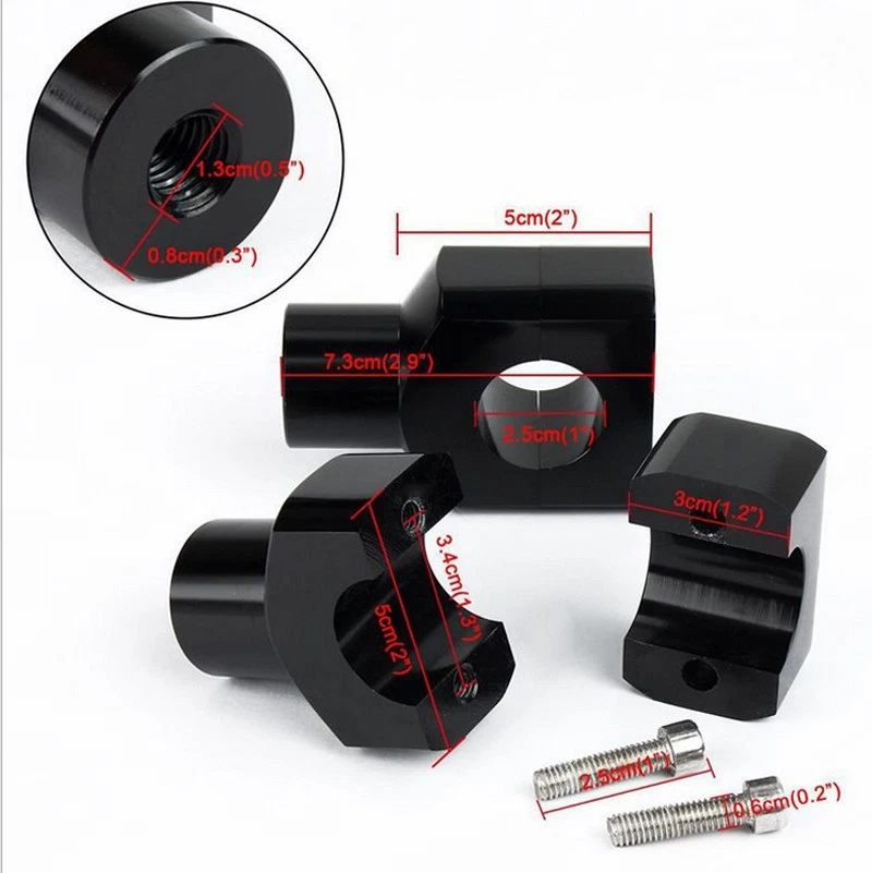 1" Handlebar Bar Risers Mount Clamp Adaptor For Harley Kawasaki Honda Black - Imagem 3 de 4