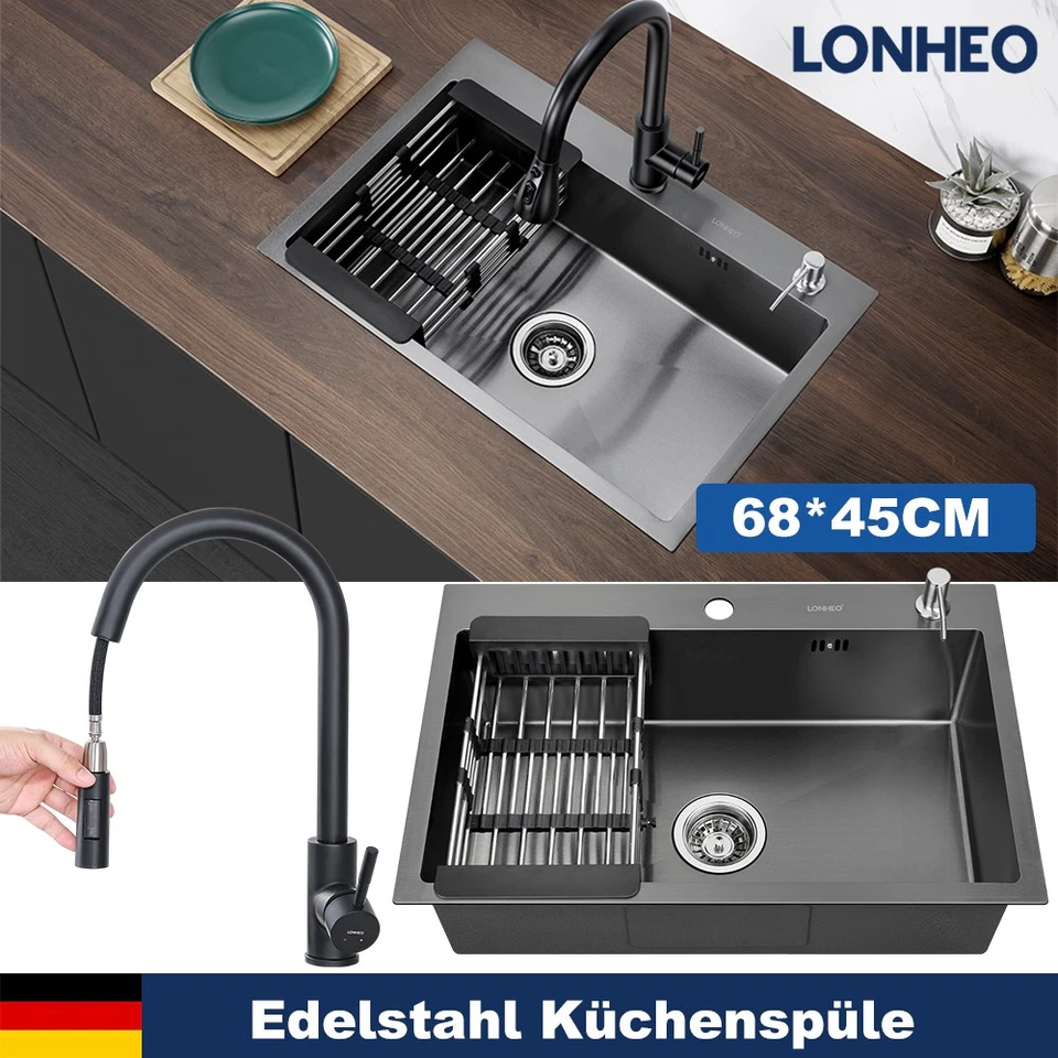 LONHEO MAX Lonheo Edelstahl Küchenspüle Rechteck Spülbecken mit Abtropffläche Sifon Spüle