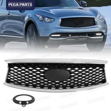Gloss Black Front Bumper Grille For 2014-20 INFINITI QX70 Chrome W/Camera Option