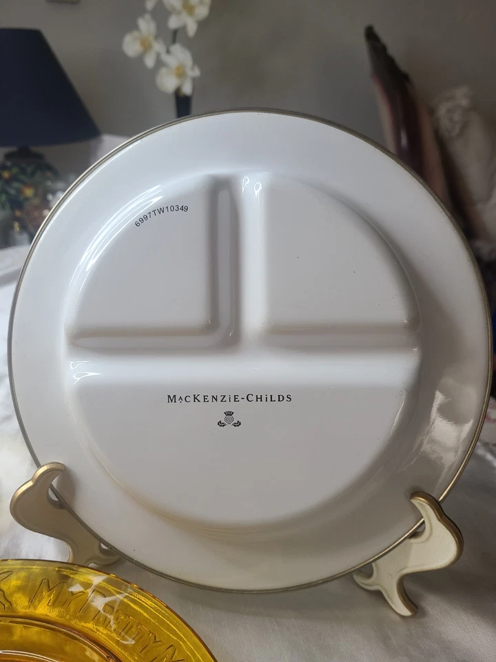 1 Plato Infantil Esmaltado Mckenzie Childs y 2 Tiara Indiana Vidrio Ámbar Div Plato Foto 4 de 4