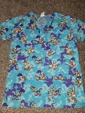 Looney Tunes Roadrunner  Wile Coyote Babies Womens Medical Scrub Top XSmall