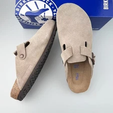 Birkenstock Boston Taupe Suede Leather Soft Footbed Unisex Shoes Size EU37-45