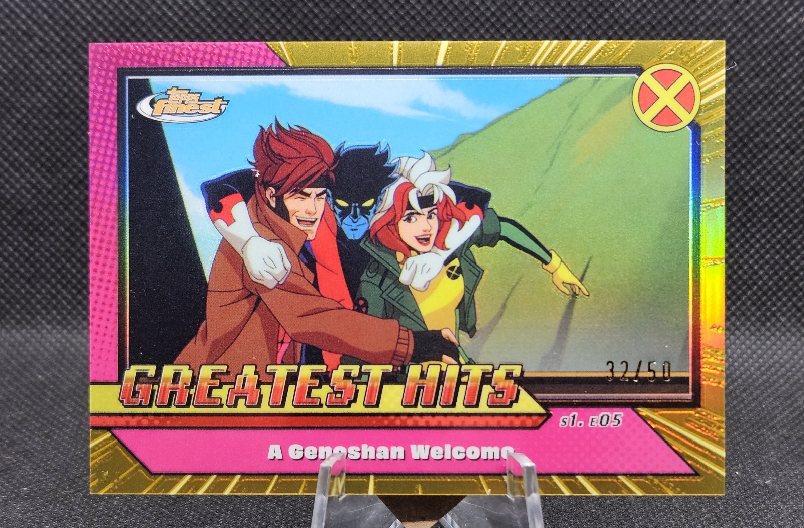 2025 Topps Finest X-Men '97 Greatest Hits Gold #GH7 A Genoshan Welcome 32/50