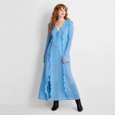Future Collective Women s Long Sleeve Ruffle Maxi Dress Light Blue Size M