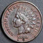 1880 1C INDIAN HEAD BRONZE CENT KM# 90a Grade:  VF+/XF A6975