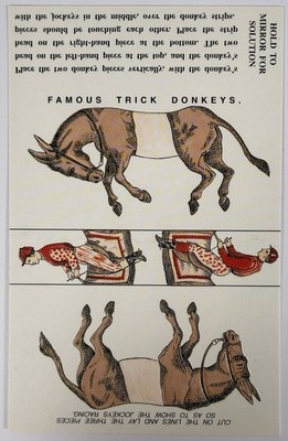 Vintage Famous Trick Donkeys Puzzle Postcard Optical Illusion Unused