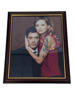 Robert Downey Jr & Calista Flockhart Signed Framed 8x10 Photo COA C73 O379