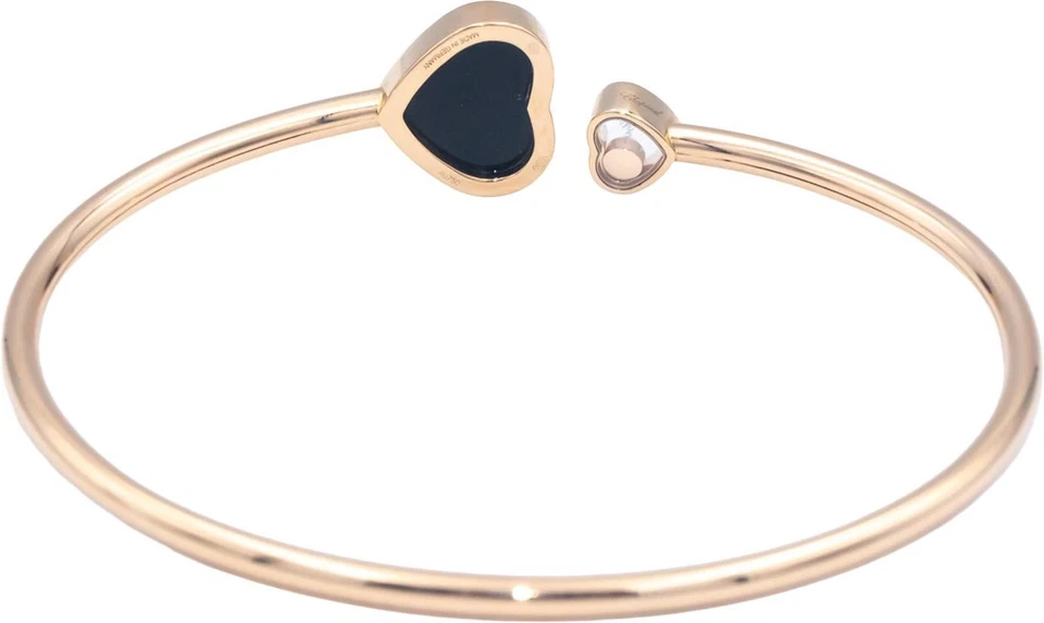 CHOPARD Happy Hearts 18k Rose Gold 0.05CT Diamond & Onyx Cuff Bracelet $3830 - Image 4 of 4