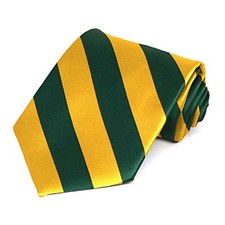 Men's Striped Tie Standard Length Hunter Green and Golden Yellow