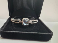 David Yurman Sterling Albion Blue Topaz & Diamond Hinged Bangle Bracelet! 25.2g