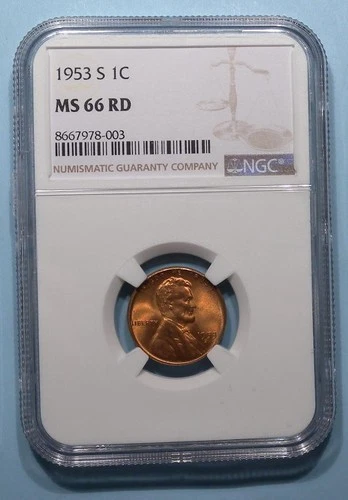 1953-S WHEAT CENT NGC MS 66 RD EBAY AUCTION COMP $33.95 STOCK PHOTO #SP-10