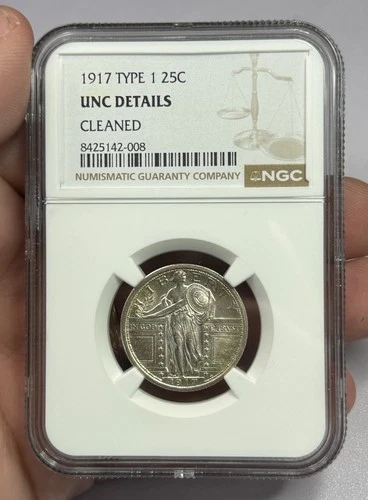1917 Type 1 Standing Liberty Quarter NGC UNC DETAILS CLEANED