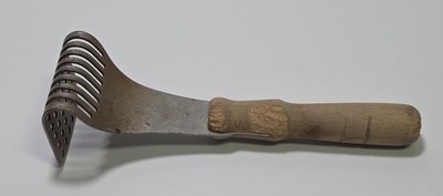 UNIQUE!! Vintage (Antique?) Metal Potato Masher with Wood Handle