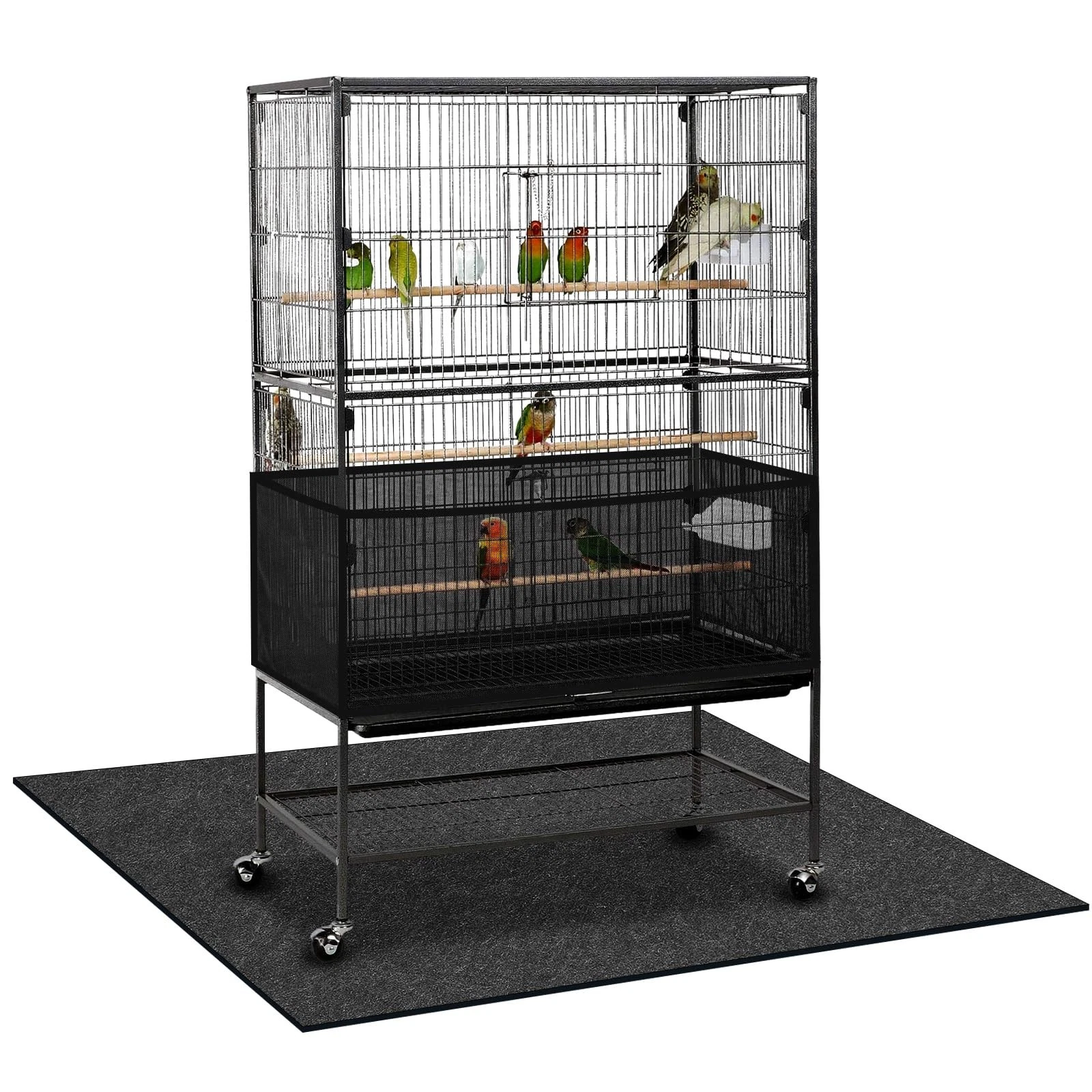 Bird Cage Mat 48 x 36 Inch with Adjustable Bird Cage Seed Catcher, Waterproof...