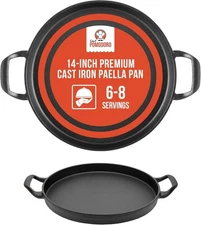 Chef Pomodoro Cast Iron Paella Pan, 14 14-inch Black 