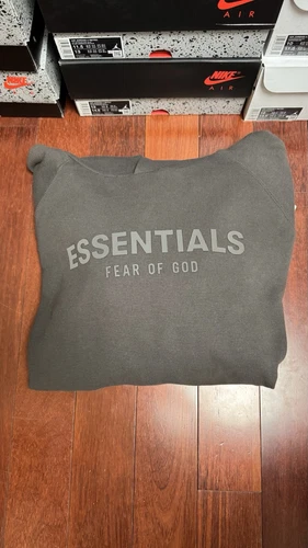 Taglia Large Felpa con cappuccio Fear of God Essentials Waffle Raglan nuova "Off Black"