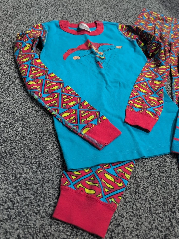 Hanna Andersson niños 150 EE. UU. 12 PIJAMAS Long Johns Superman rojo azul conjunto algodón Foto 2 de 4