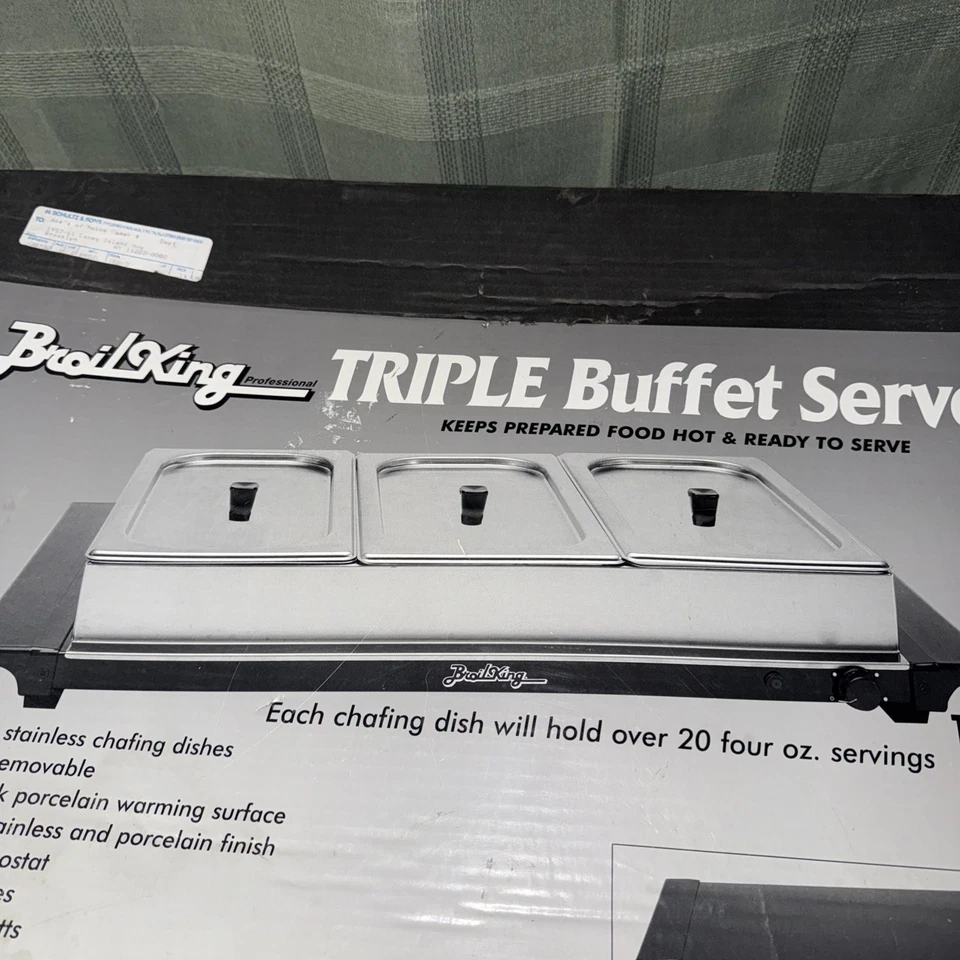 BROIL KING Profesional Triple Servidor Buffet/Bandeja de Calentamiento TBS-3 Nuevo En Caja Foto 3 de 4