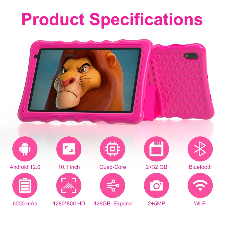 Byybuo A70W 10.1-inch 32GB Kids Tablet with Parental Control, WiFi, Android PINK - Image 2 of 4