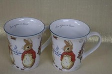 BEATRIX POTTER PETER BUNNY RABBIT EASTER SPRING COFFEE TEA MUGS -NEW- S/2 - #H