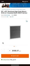 Hart & Cooley 22" x 22" Aluminum T-Bar Return Air Grille White RE5TI 045504