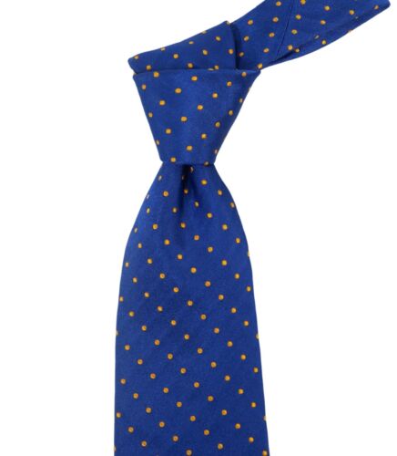 Boggi Milano Satin Blue w Woven Yellow Polka Dots Silk Neck Tie Italy 3.4"W - Picture 1 of 4