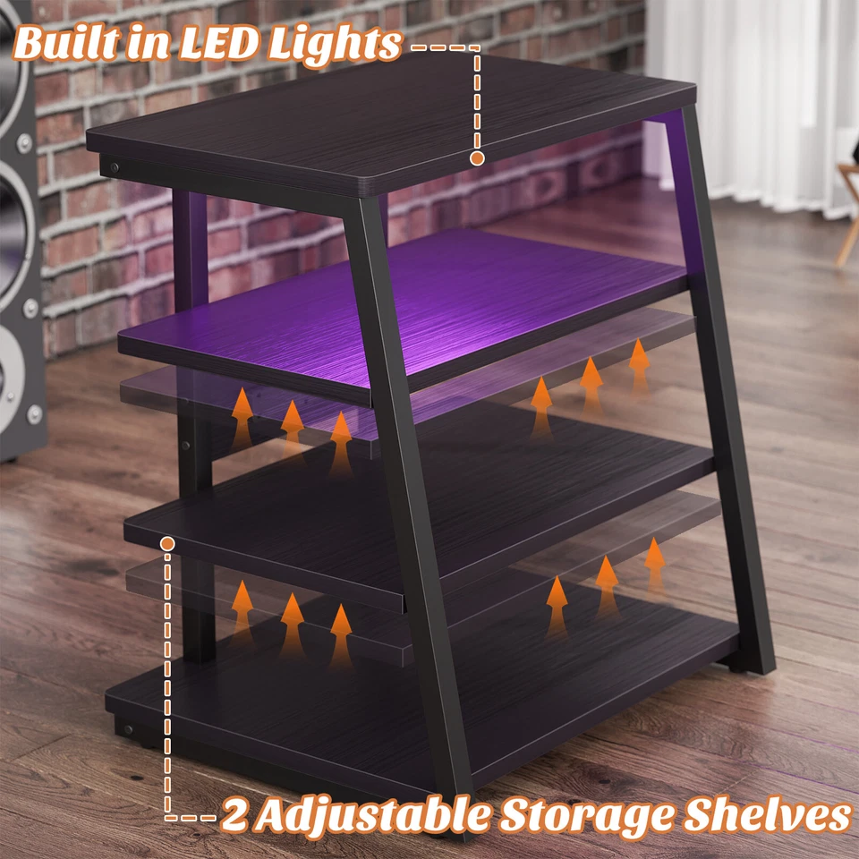 Soporte multimedia AV con tomas de corriente, consola multimedia con luces LED, racks estéreo Foto 4 de 4