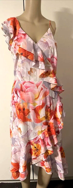 3rd Love Women’s Size 10 Pretty Sexy  Fit And Flare Frill Dress Pink And Orange