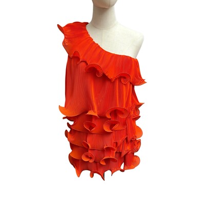 NWT MILLY Women s Size 4 Blakely Tiered Pleated Ruffle Mini Dress Coral Cocktail
