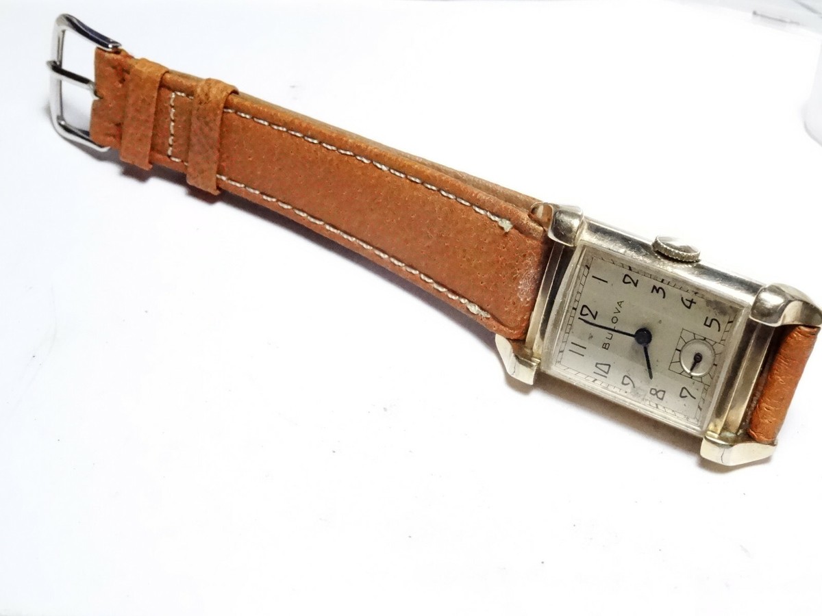 1940s Bulova 22mm 21J Retro Deco Pink Gold Filled Tanq Watch