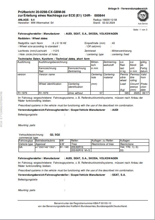 4xFelgen AUDI Q2, SQ2 / SEAT ATECA, CUPRA ATECA / KAROQ /T-ROC 6Jx16 ET43 #28479 - Bild 3 von 4