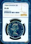 1964 $1 Silver Charlottetown Canadian Dollar MS 65 PL NGC # 6490707-014 + Bonus