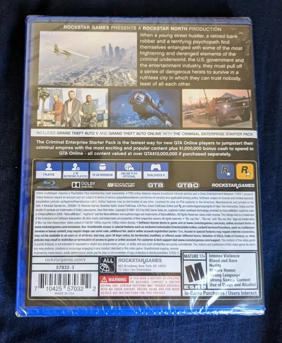 Grand Theft Auto V GTA 5 GTA V GTAV Premium Edition PS4 Brand New Factory  Sealed