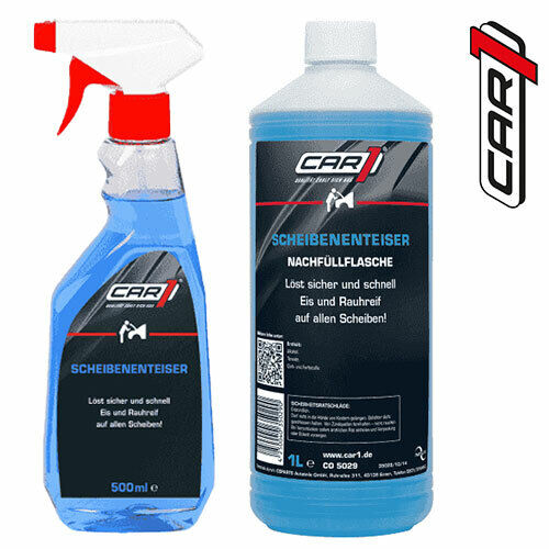 CAR1 Scheibenenteiser Spray 500ml + 1L Nachfüllflasche Enteiserspray Frostschutz - Bild 1 von 3