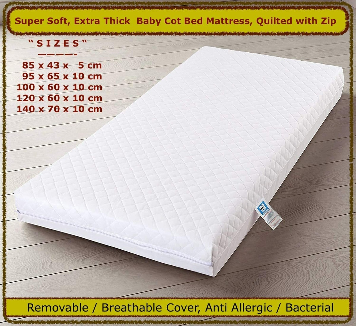 New Thick Baby Toddler Cot Bed Foam Mattress Quilted WATERPROOF