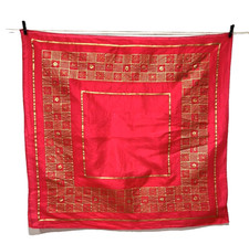 Bright Pink Gold Crown Floral Design Hand Rolled Pure Silk Carol Stanley Scarf